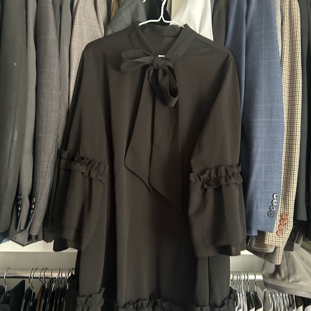 SHEIN Black Tie Front Mock Neck Dress